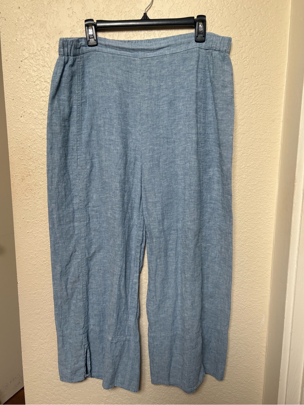 Habitat Linen Cotton Wide Leg Pants Blue Elastic Waist Pull On Flowy Summer